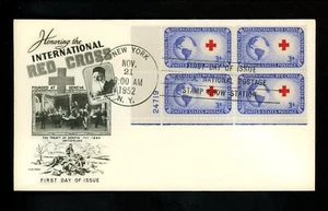 US FDC #1016 Fleetwood M-10 1952 NY International Red Cross HC Plate Block PB - Picture 1 of 2