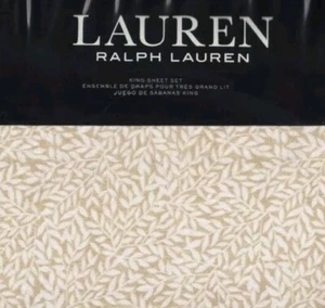 Nuovissimo set lenzuola Ralph Lauren King Spencer foglia raso argilla marrone 4 pezzi - Foto 1 di 4