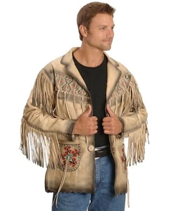 Herren Westernkleidung Wildleder Leder Shirt Stil Indianerjacke - Bild 1 von 4