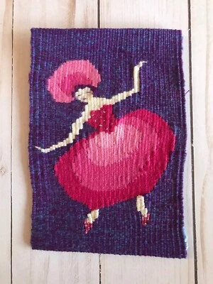VTG HANDWOVEN Ballerina Dancer TAPESTRY WALL ART TEXTILE FOLK Walter Blumenau - Image 1 of 4