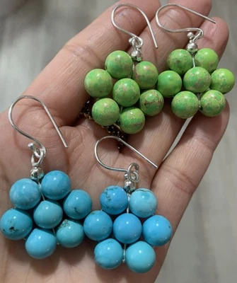 Blue Turquoise Flower Sterling Earring & Green Turquoise Flower Sterling Earring - Image 1 of 4