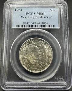 1954 WASHINGTON-CARVER COMMEMORATIVE SILVER HALF DOLLAR PCGS MS64 10FD25 - Picture 1 of 4