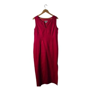 LAURA ASHLEY 100% Linen Maxi Dress Red Sequin Sleveless V-Neck Size UK 14 - Picture 1 of 7