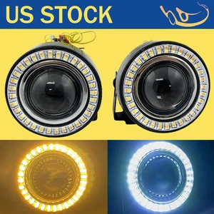 3" inch White & Yellow Fog Lights LED Halo Angel Eye Rings Projector For Dodge - Picture 1 of 10