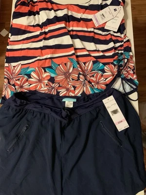 BEACH HOUSE Plus Size 22W Floral Stripped Tankini & Shorts Swim Set NWT $156 - Image 1 of 4