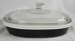 Corning Ware "French Black" Divided Casserole Roaster F-6-B (MC-6-B) + 2 Lids - Picture 1 of 10