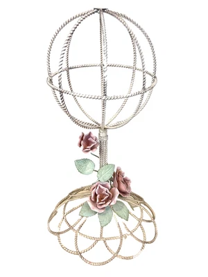 Vtg Twisted Wire Metal Hat/Wig Display Stand Tole Roses Shabby Chic Cottagecore - Image 1 of 4