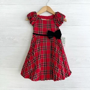 NWT Bonnie Jean - Red plaid pleated bow sash Christmas dress, 2T - Picture 1 of 6