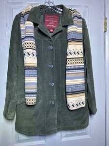 Eddie Bauer Seattle giacca scamosciata donna piccola verde vintage lavabile con sciarpa - Foto 1 di 11