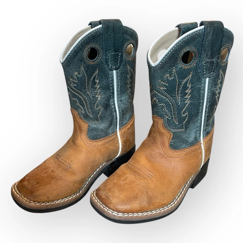 Bota Old West para niños pequeños azul marrón Western punta cuadrada talla 5 Foto 1 de 4