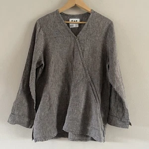 Flax Women’s Tan Black Micro-Houndstooth Linen Pocket Tunic Top Lagenlook SMALL - Picture 1 of 15