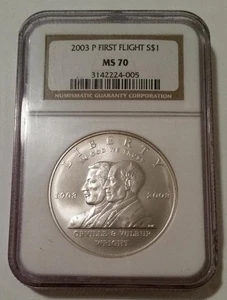 NGC 2003 P First Flight Commemorative Silver Dollar MS70* - Picture 1 of 2