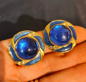 orecchini vintage americani anni 60 dorati con cristalli blu firmati - earrings - Imagen 1 de 4