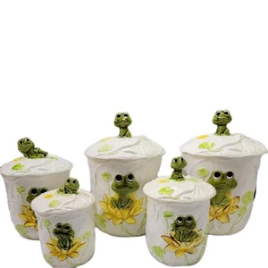 Vintage Sears & Roebuck Neil The Frog Ceramic Canister Set of 5, total 10 piece - Picture 1 of 4