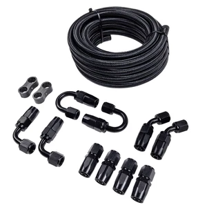6AN Fuel Line Kit Nylon AN6 Braided Fuel Hose Fitting Kit CPE 20FT Black - Picture 1 of 9