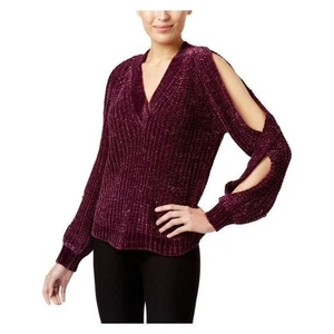Marled Reunited Twisted Shoulder Chunky Junior’s Sweater, Cabernet, Size L - Picture 1 of 11
