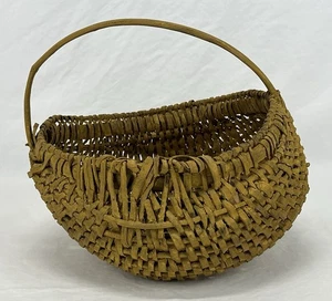 Antique Primitive Folk Art Old Mustard Yellow Paint Buttocks Basket - Picture 1 of 24