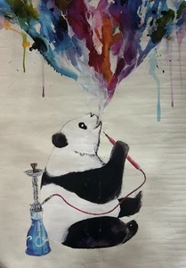 PANDA HOOKAH -DEEP FRAMED CANVAS WALL ART GRAFFITI PRINT Good/ Fair Condition - Picture 1 of 1