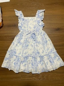 New Bonnie Jean Dotted Swiss Blue Print Dress Size 7 Excellent Condition - Picture 1 of 7