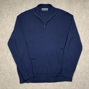 Charles Tyrwhitt Wool Sweater 1/4 Zip Mens Large Blue Long Sleeve V Neck - Picture 1 of 15