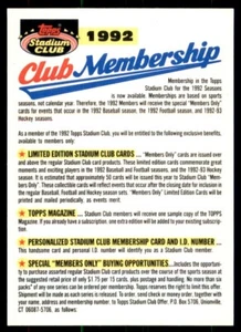 Topps Stadium Club 1992 #sin formulario de membresía del club - Imagen 1 de 2