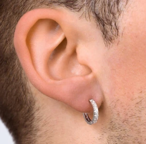 Pendientes de aro de moissanita blanca de moda para hombre de 0,50 quilates de probador plata 925 - Imagen 1 de 4