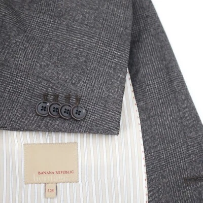 Abrigo deportivo Banana Republic 42R Heritage marrón lana a cuadros muesca de un solo pecho Foto 1 de 4