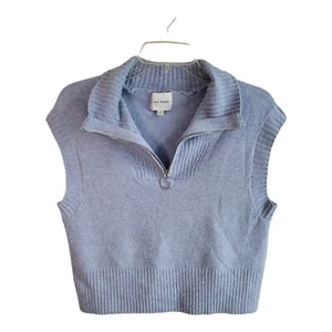 Sweater Vest Knit Small Blue Pullover Soft Stretch Quarter Zip S Preppy Cozy - Picture 1 of 7