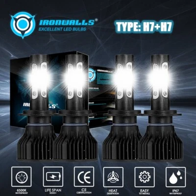 For Mercedes-Benz C250 C300 C350 4X H7 Combo LED Headlight High & Low Beam Bulbs - Image 1 of 4
