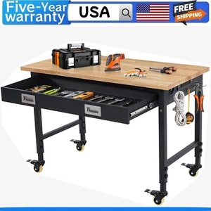 48"Adjustable Workbench Heavy Duty Workstation Power Outlet 2000LB Load Capacity - Picture 1 of 9