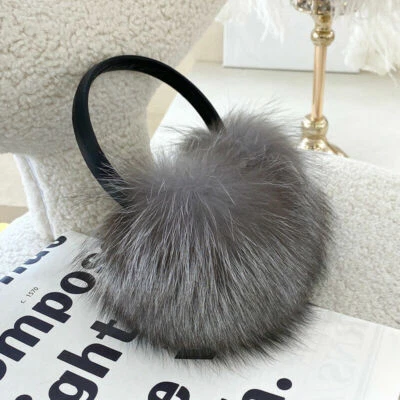 Orejeras de piel de zorro real para mujer cálidas protección para los oídos orejeras diadema Foto 1 de 4