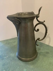 Vintage German Pewter Feinzinn ZINN 11” Pitcher With Hinged *Angel Mark - Picture 1 of 11