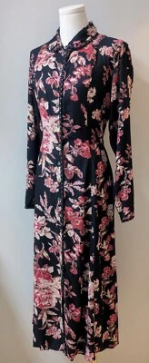 Vestido Nostalgia Vintage Años 90 Floral Borde Lunares Mangas Largas Con Botones M Foto 1 de 4