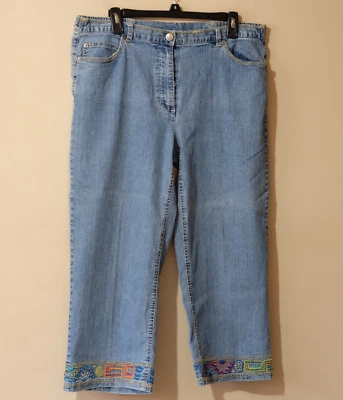 Hearts Of Palm Capri Jeans Wide-Leg Beaded w/Embellished Women's 12 #H9-21 - Image 1 of 4
