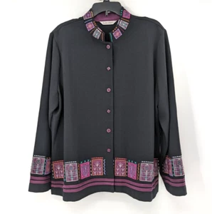 DRAPER'S & DAMON'S Jacket Women's 1X Black Embroidered Button Mock Neck - Picture 1 of 14