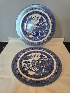 Set of 2 Johnson Bros Willow Blue 10 3/4" Dinner Plates - England - Picture 1 of 9