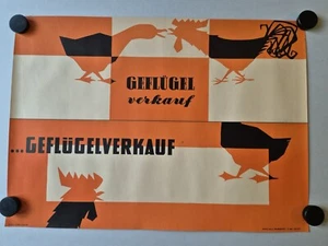 Plakat HO Geflügelverkauf Hahn Ente Huhn Reklame Werbung 1959 Original A2 DDR - Bild 1 von 7