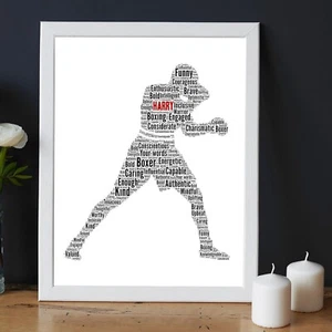 Personalised Male Boxing Fighter Word Frame Print | Boxing Figure Print A5/A4/A3 - Picture 1 of 9