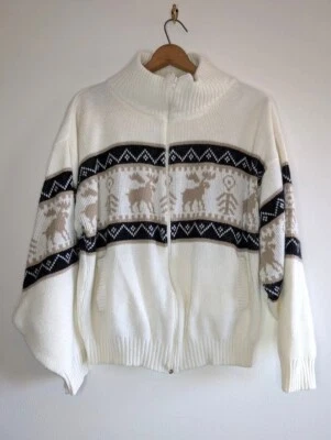 Suéter De Colección Scandia Woods 100% Lana Cremallera Grande Isla de la Feria Nórdico Cowichan Papá Foto 1 de 4