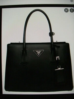 Prada BN2823 Saffiano Cuir Twin Lock Tote Handbag - Nero - Image 1 of 4