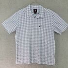 Quiksilver Mens Short Sleeve Button Up Shirt Size Large White And Blue Plaid