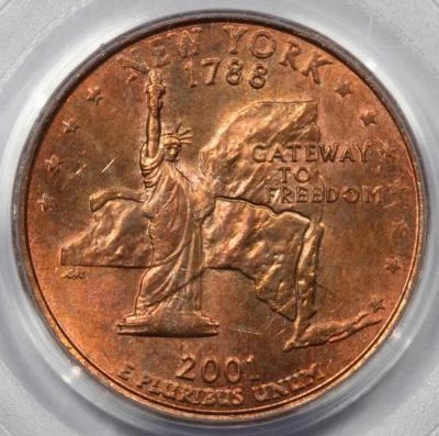 2001 PCGS MS64 Missing Clad Layer New York Quarter Mint Error BU Red Copper - Image 1 of 4
