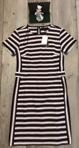 Banana Republic Navy White Orange Stripe Viscose Rayon Ponte Dress 2 $89 NEW - Picture 1 of 6