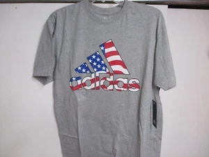 ADIDAS (GOLF) MENS CLASSIC AMERICAN FLAG LOGO T SHIRT (MEDIUM) NWT GRAY COOL! - Picture 1 of 4