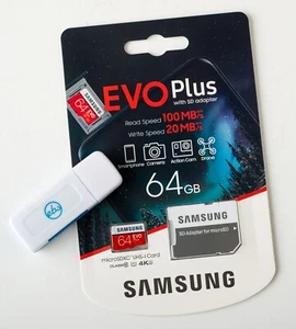 OEM Samsung EVO Plus 64GB with SD adapter and USB card reader - Picture 1 of 6
