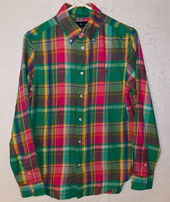 Ralph Lauren Polo Arco Iris Camisa a Cuadros Botones Talla 10 Mujer L 100% Algodón Foto 1 de 4