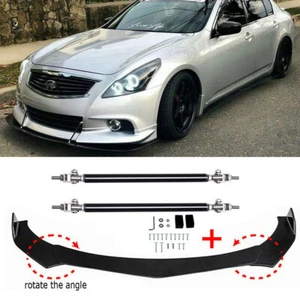 Divisores de labios de parachoques delanteros negros + varillas de puntal para Infiniti Q50 Q60 Q70 G25 G37 - Imagen 1 de 10