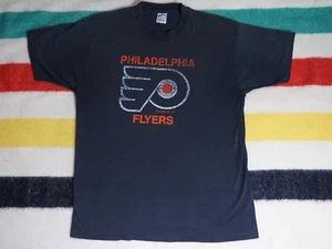 VTG 80s Swingster NHL Philadelphia Flyers USA Faded Black Hockey Tee T-Shirt L - Picture 1 of 8