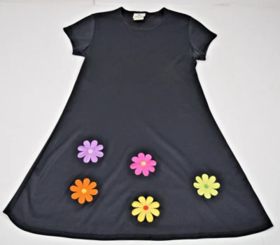 Vestido Vintage Jalate Talla S/M Años 90 Negro Brillo Sedoso Naranja Amarillo Rosa Margaritas Foto 1 de 4