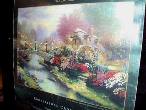 Thomas Kinkade Lamplight Bridge Embellished Cross Stitch Kit - Picture 1 of 4